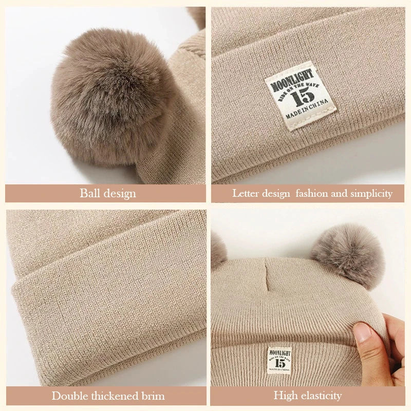 Autumn Winter Baby Warm Knitted Hats with Pom Kids Knit Beanie Hat Solid Color Children Hat for Boys Girls Accessories