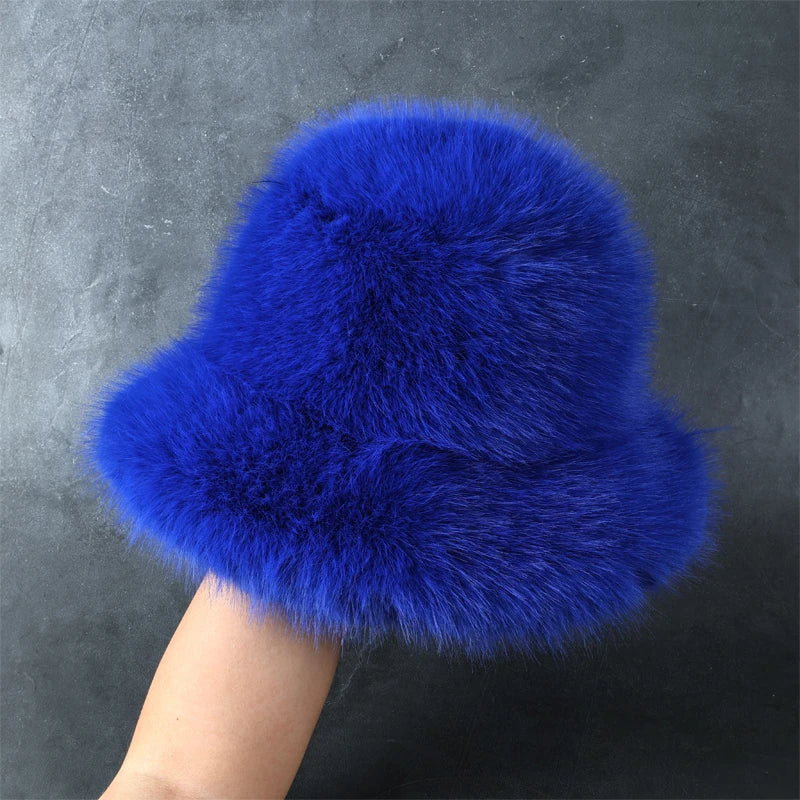 2024 Fluffy Faux Fur Bucket Hats Women Rabbit Fur Warm Thick Plush Winter Hat Lady Fashion Luxury Panama Furry Fisherman Cap Y2k