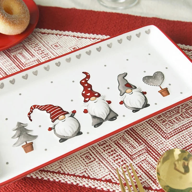 Christmas Ceramic Dinner Plates Rectangular Ceramic relief Plate Afternoon Tea Dessert Tray Steak Western plates Tableware Gifts