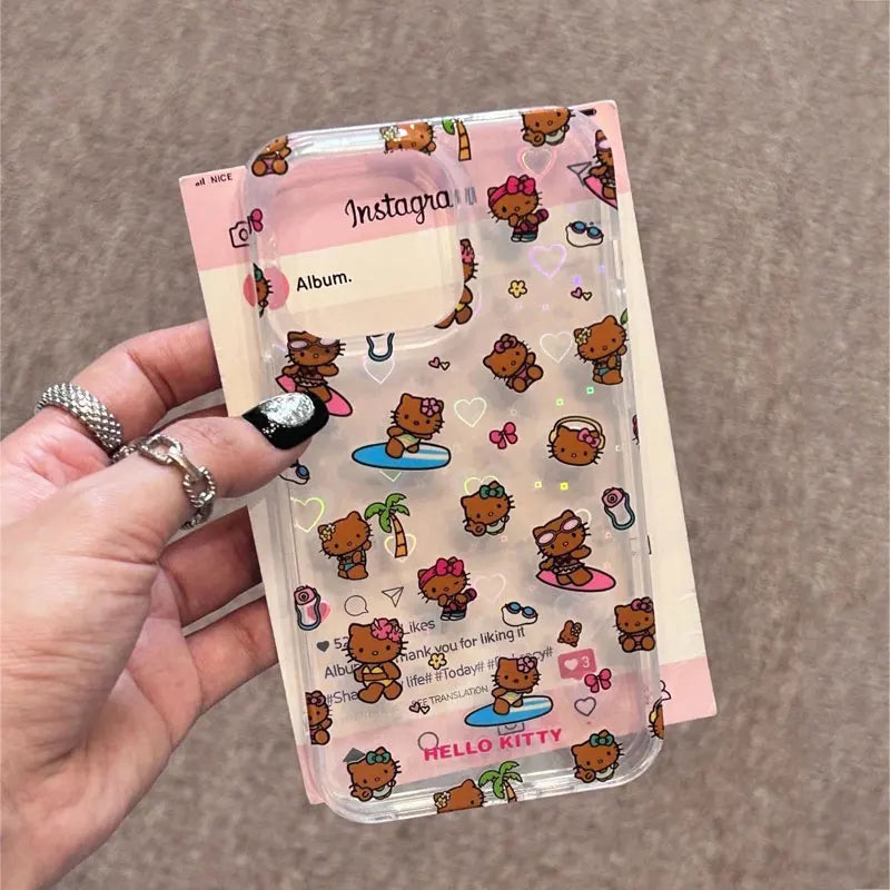 Sanrio Hello Kitty New Ins Stand Holder Phone Case For iPhone 16 15 14 12 13 11 Pro Max XR XS MAX 7 8 PLUS MINI Y2K Pink Lovely