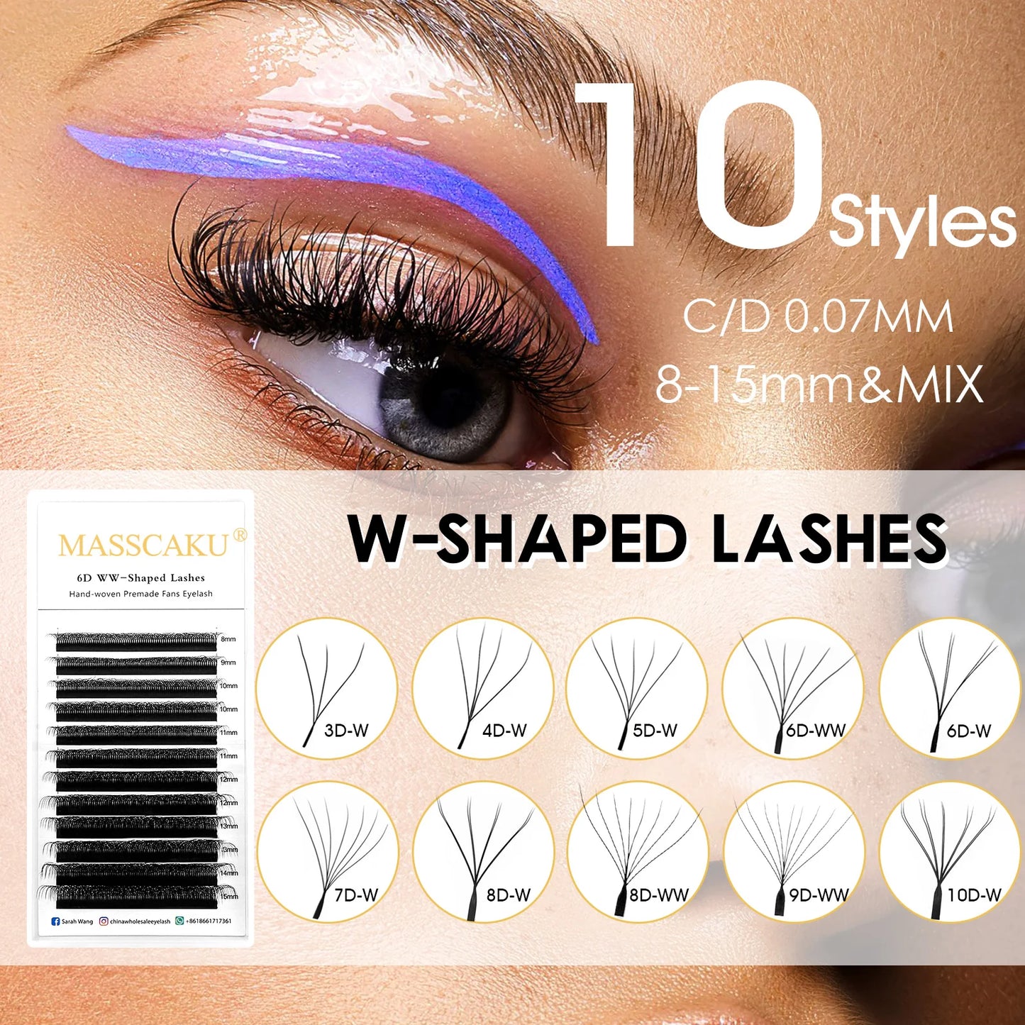 MASSCAKU Automatic Flowering W Shape Bloom 3D 4D 5D 6D 7D 8D Premade Fans Eyelashes Extensions Natural Soft Individual Lashes