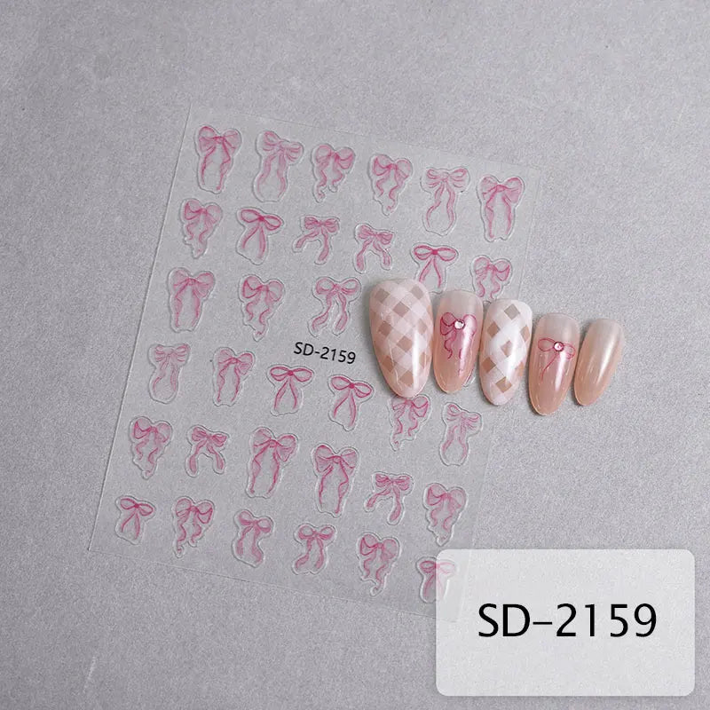 3D White Bowknot Flower Nail Art Sticker Ultra-thin Self-Adhesive Slider Summer Nail Art Decal Decoration DIY Manicure Accesorie