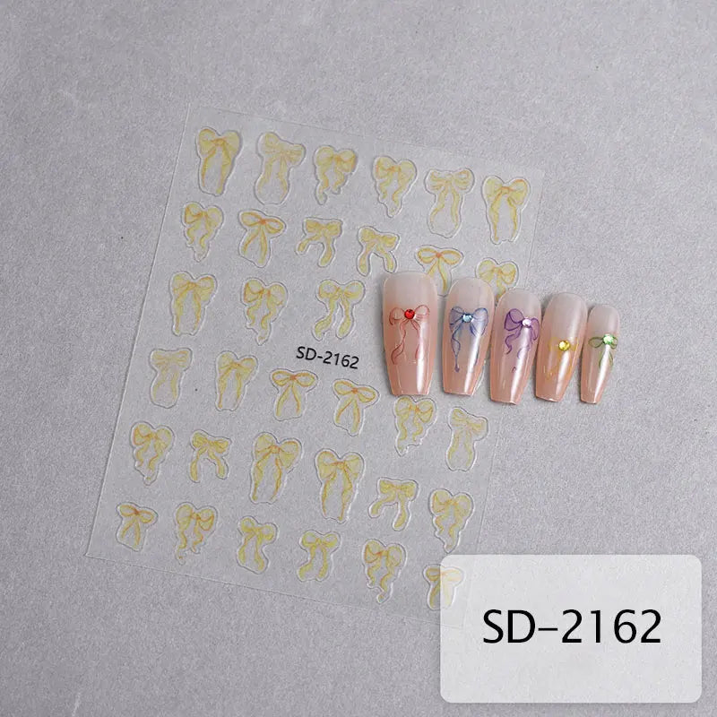 3D White Bowknot Flower Nail Art Sticker Ultra-thin Self-Adhesive Slider Summer Nail Art Decal Decoration DIY Manicure Accesorie