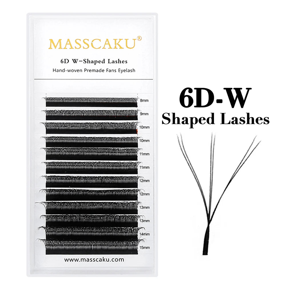 MASSCAKU 12Lines Premium Mink 3D 4D 5D 6D Pre-made False Eyelash W Shape Soft and Natural Individual Lash Extension Supplies