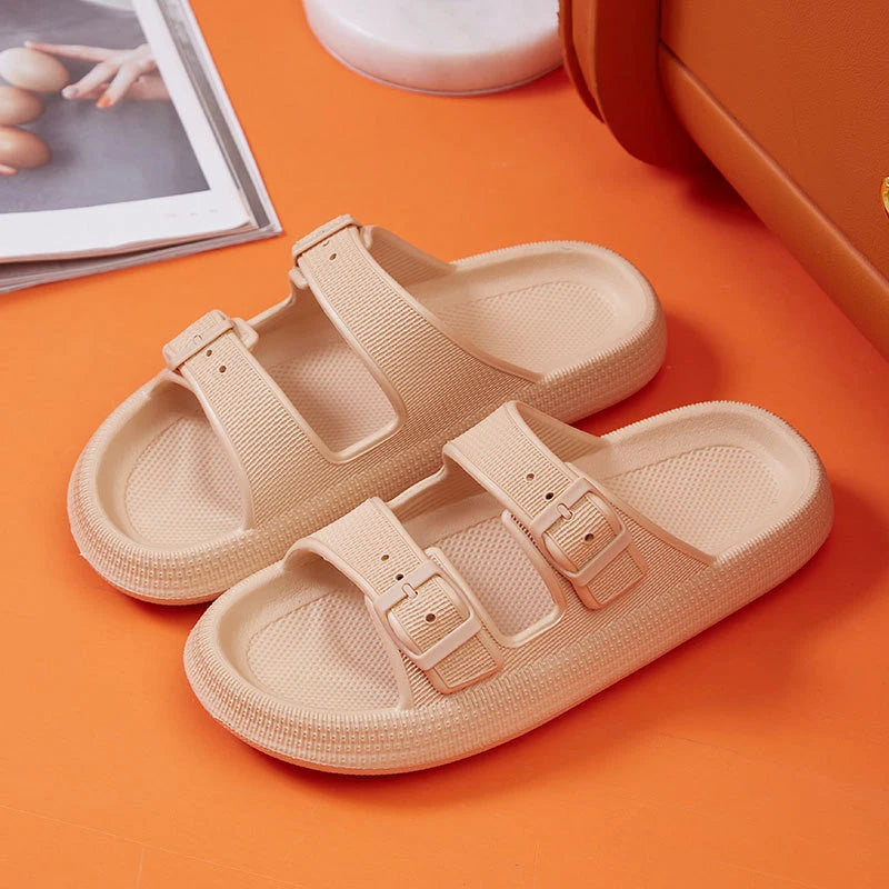 Fashion Buckle Thick Platform Slippers Women Home Soft Sole eva Cloud Slides Sandals Woman 2025 Summer Non Slip Beach Flip Flops