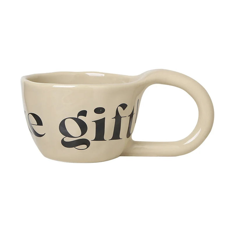 350ml English alphabet Large Handle Ceramic Mug Hand Pinched Irregular Coffee Cups Milk Oatmeal Cup Home Office Water Cups