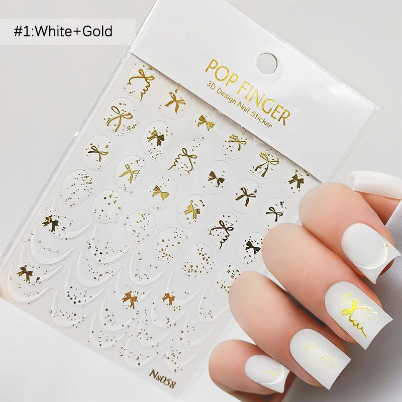 3D White Bowknot Flower Nail Art Sticker Ultra-thin Self-Adhesive Slider Summer Nail Art Decal Decoration DIY Manicure Accesorie