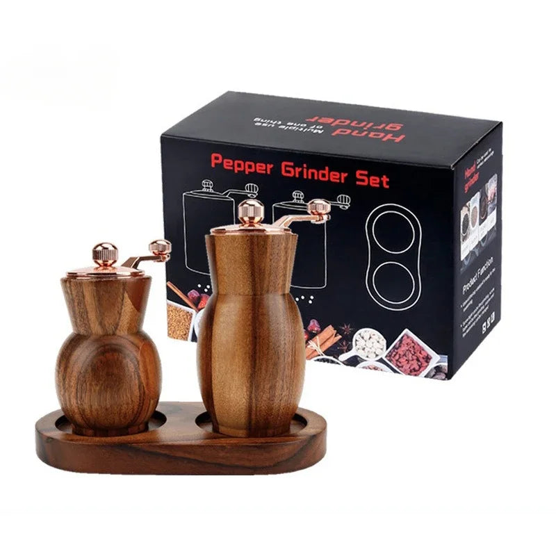 Wood Pepper Grinder Manual Vase shape Black Pepper Grinder with Base Adjustable Ceramic Core Salt Shaker Grinding BBQ Tools