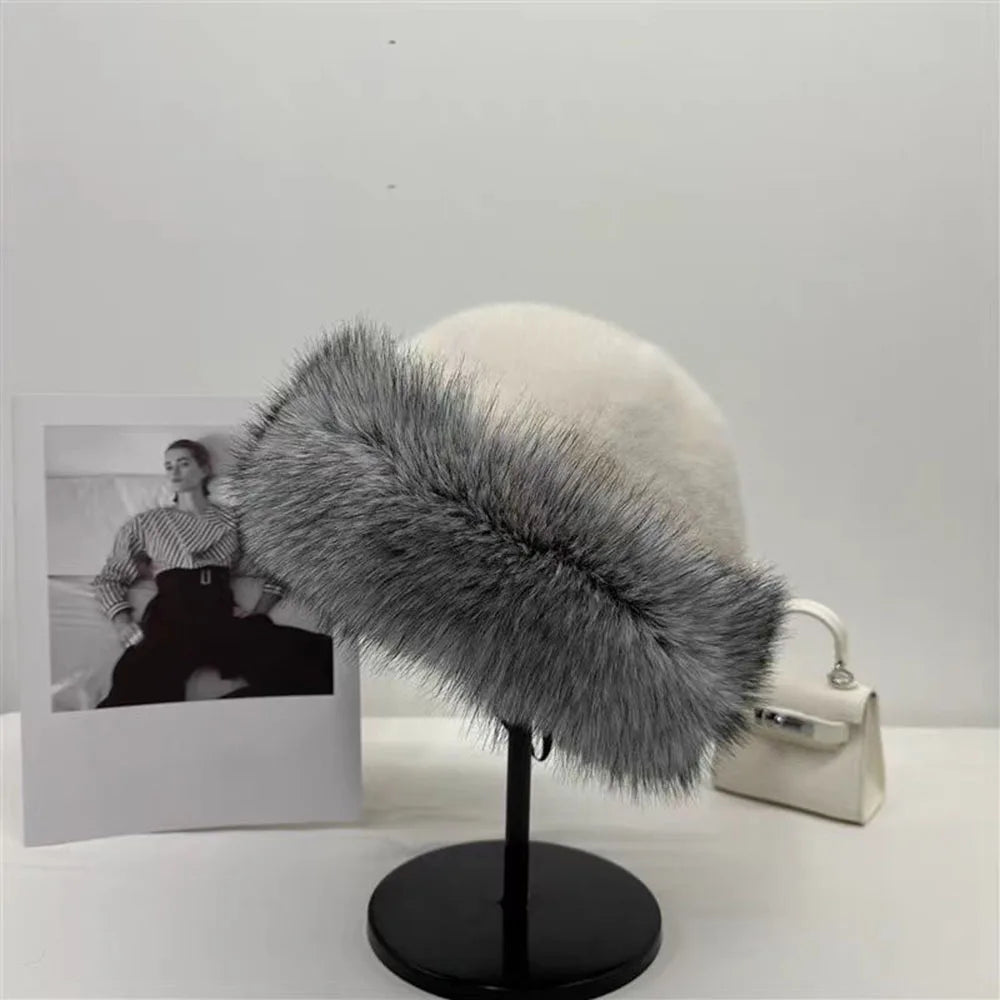 Fluffy Fur Fisherman Hat For Women Winter Plush Ear Protection Cap Windproof Warm Female Panama Caps Solid Fashion Bucket Hat