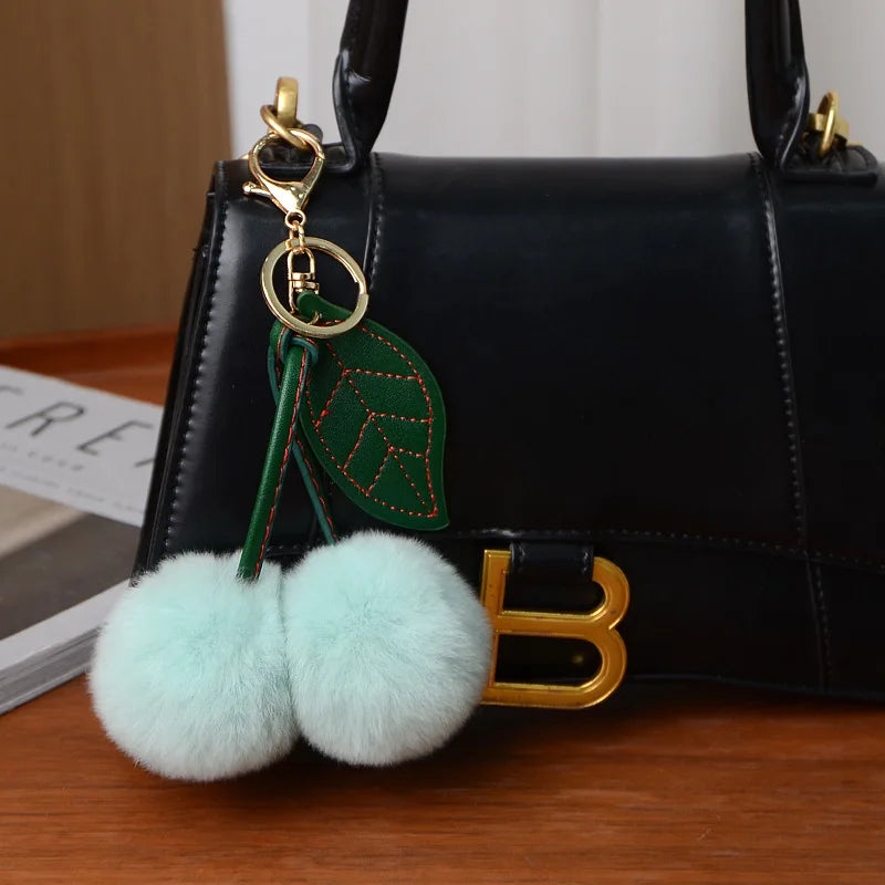 New Otter Rabbit Hair Cherry Multi-color Car Keychain Pendant Cute Pompom Doll Doll Bag Bag Hanging Key Chains for Women Gift