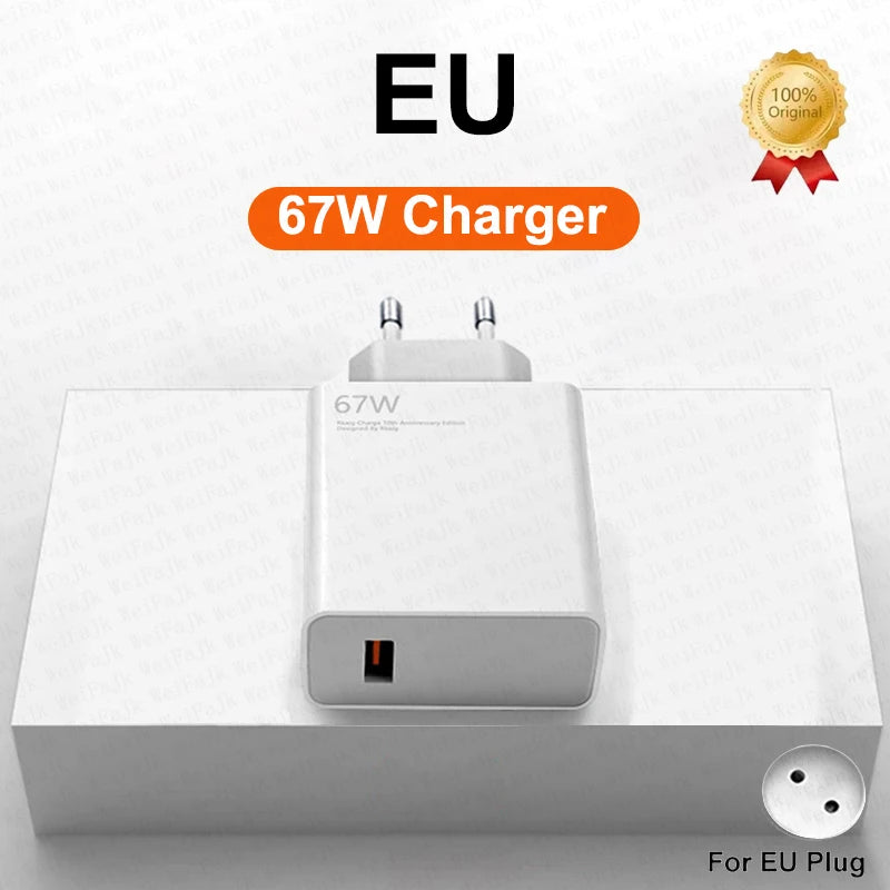 67W GaN Original Fast Charger For Xiaomi 14 13 12 11 10 Ultra Redmi Note 12T 13 Pro Turbo Quick Charge Type C USB Charging Cable