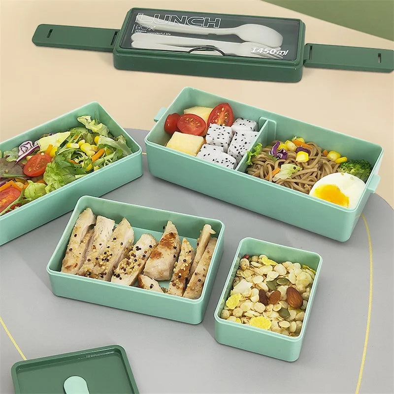 3 Layers Lunch Box Stackable Bento Boxes For Adults Office Students Lunch Box With Fork Spoon Microwave Food Storage Container