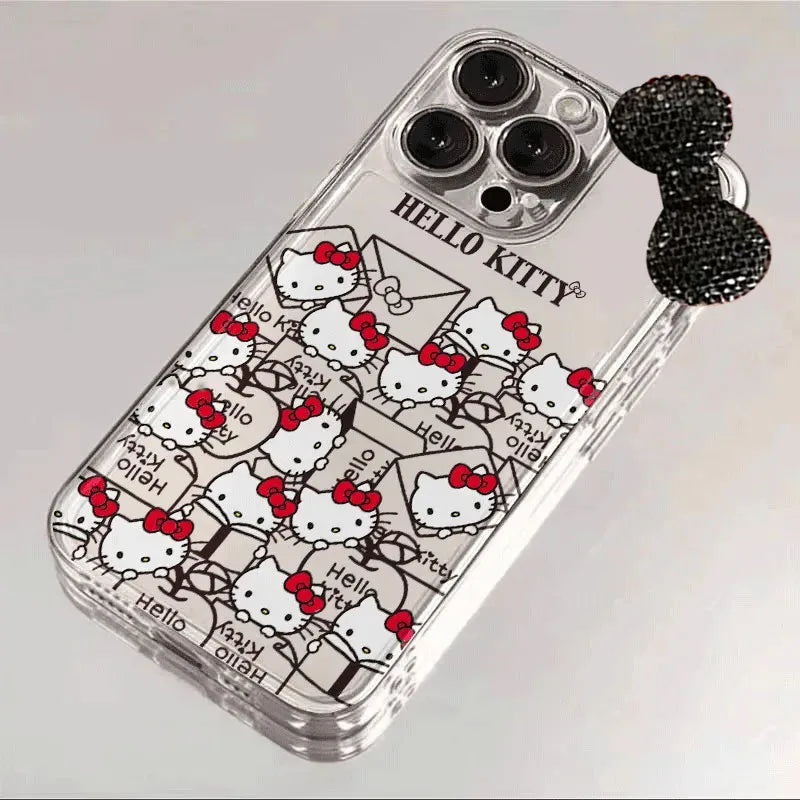 Carton Envelopes Doodle Hello Kitty Diamond Bow Phone Case For iPhone 16 15 14 12 13 11 Pro Max XR XS MAX 7 8 PLUS Y2K Cover