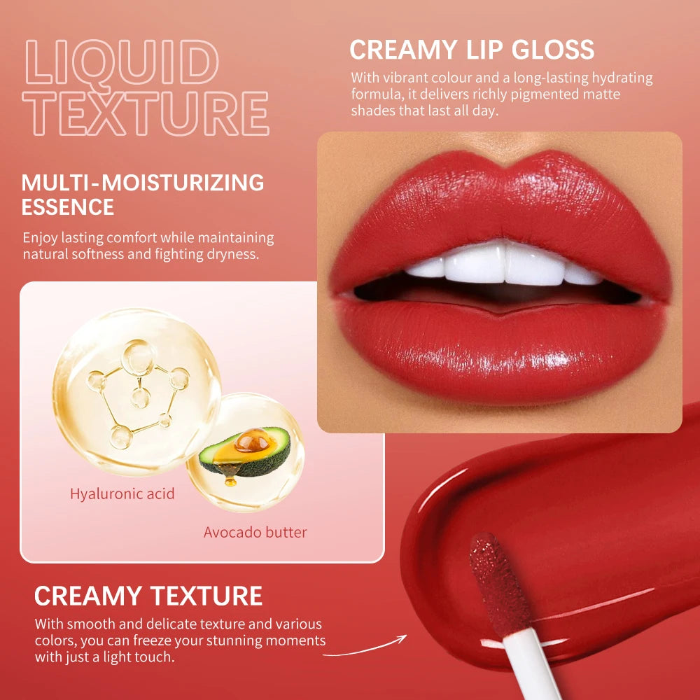 Lip Gloss Semi-Matte 8Colors Long-lasting Velvet Non-drying uitable for all skin moisturizing lipgloss plump lip brown Cosmetics