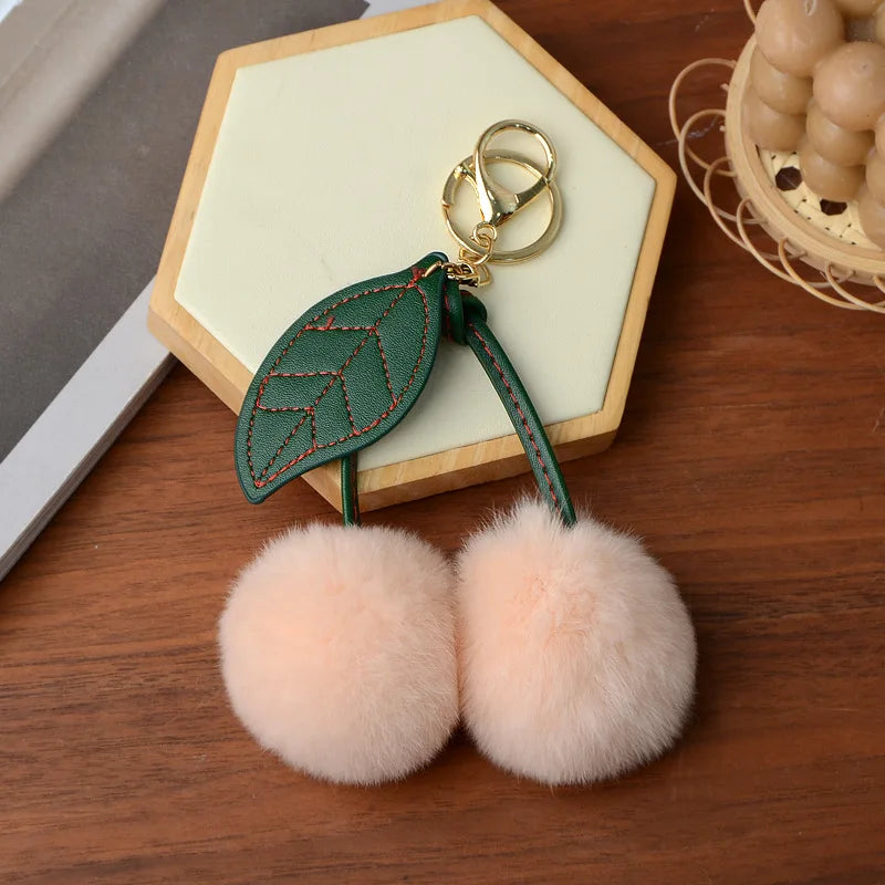 New Otter Rabbit Hair Cherry Multi-color Car Keychain Pendant Cute Pompom Doll Doll Bag Bag Hanging Key Chains for Women Gift