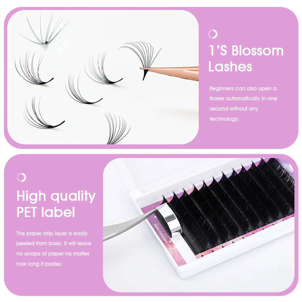 MASSCAKU 0.05/0.07mm Automatic Fanning Lash Faux Mink Russia Volume Eyelash Extensions Auto Easy Fanning Lashes for Salon Use