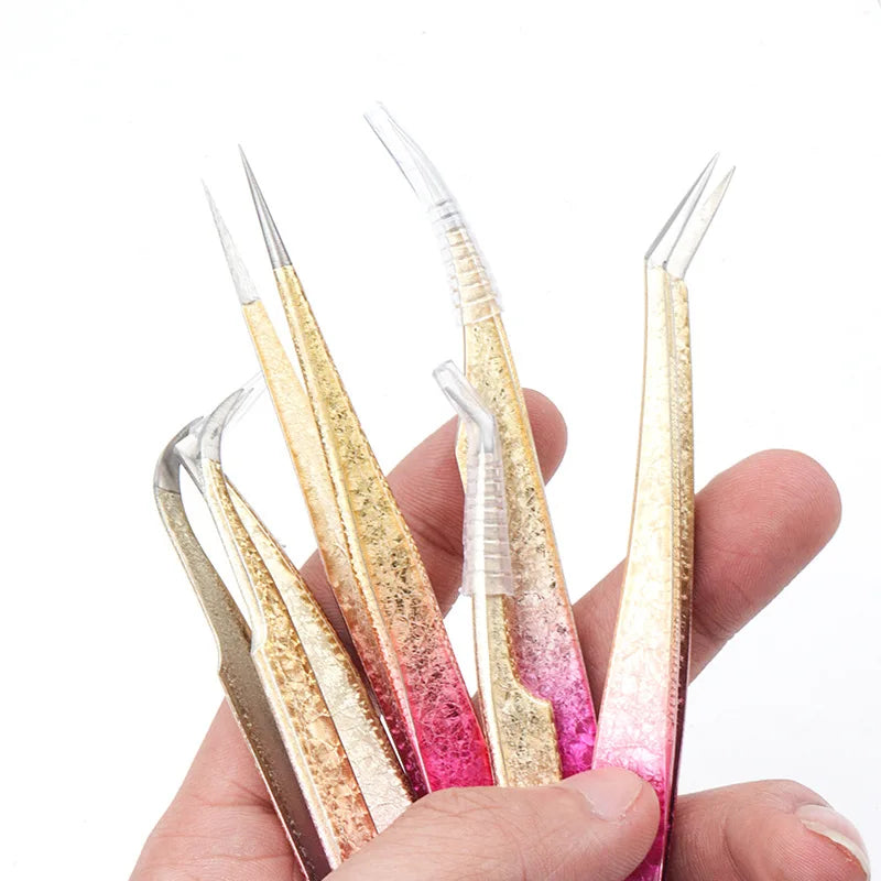 Lash Tweezers Eyelash Extension Clip Professional Makeup Cosmetic Tools Stainless Steel Eyebrow Eyelash Extension Tweezers