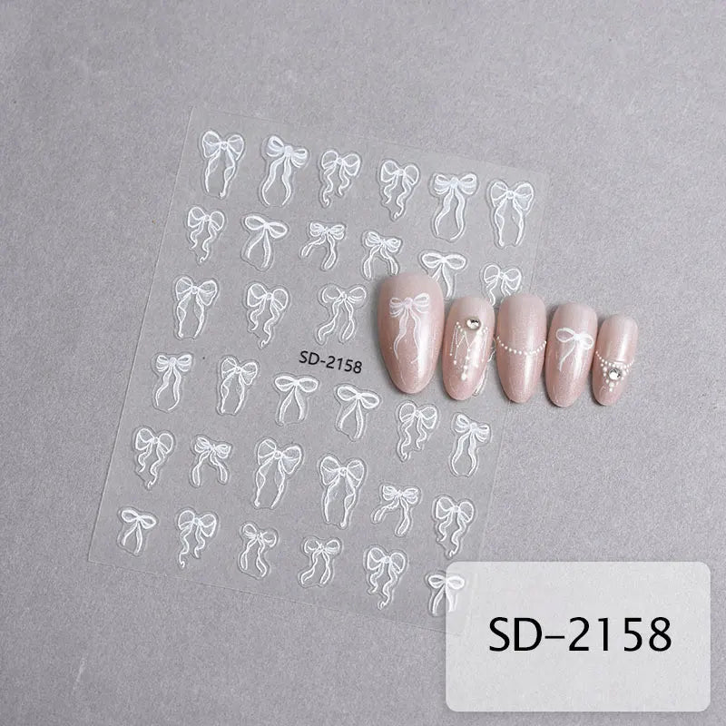 3D White Bowknot Flower Nail Art Sticker Ultra-thin Self-Adhesive Slider Summer Nail Art Decal Decoration DIY Manicure Accesorie