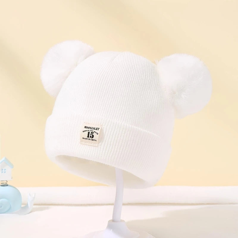 Autumn Winter Baby Warm Knitted Hats with Pom Kids Knit Beanie Hat Solid Color Children Hat for Boys Girls Accessories