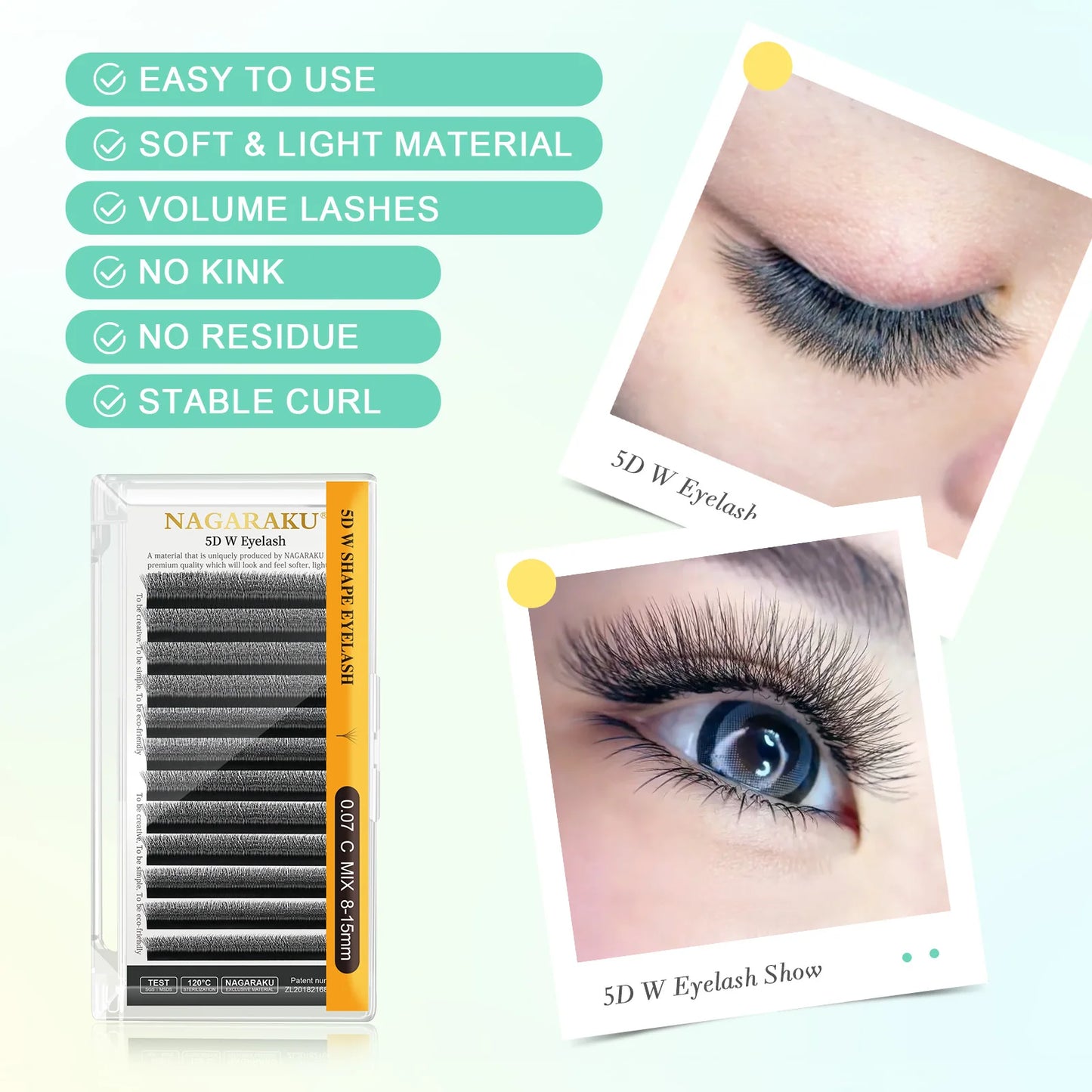 NAGARAKU Automatic Flowering W Shape  Bloom 3D 4D 5D 6D Premade Fans Eyelash Extensions Natural Soft Light Full Dense