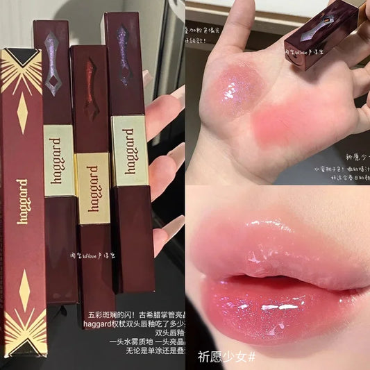 Haggard Scepter Double Head Lip Glaze Mirror Watery Mist Lip Gloss Matte Lipstick Nude Color Moisturizing Korea Makeup Cosmetics