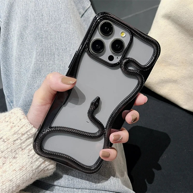 3D Snake Pattern Luxury Plating Phone Case For iPhone 16 15 14 Plus 13 12 11 Pro Max Hollow Out Shockproof Proteciton Soft Cover