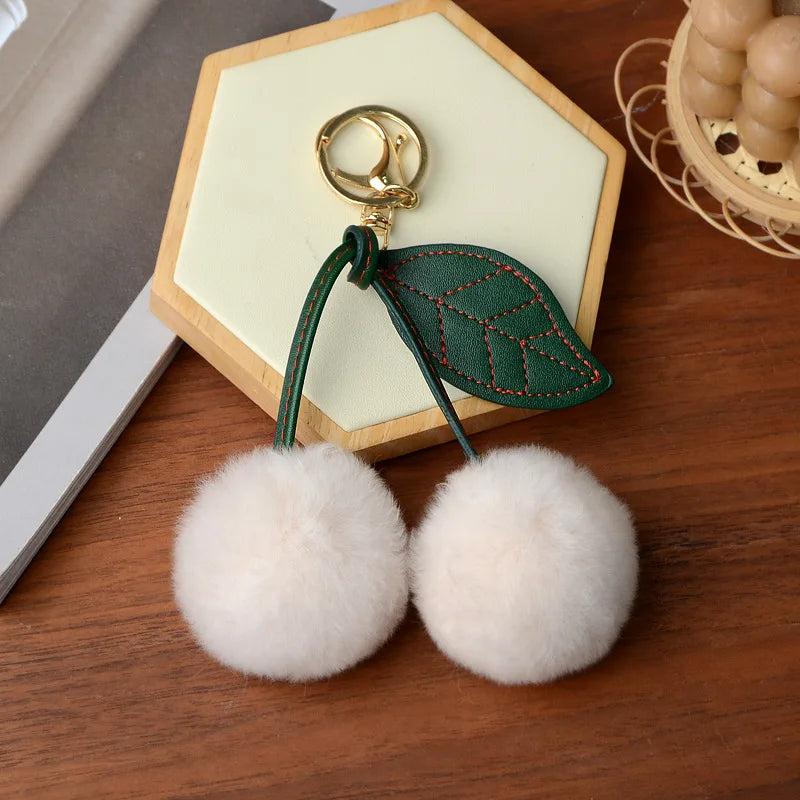 New Otter Rabbit Hair Cherry Multi-color Car Keychain Pendant Cute Pompom Doll Doll Bag Bag Hanging Key Chains for Women Gift