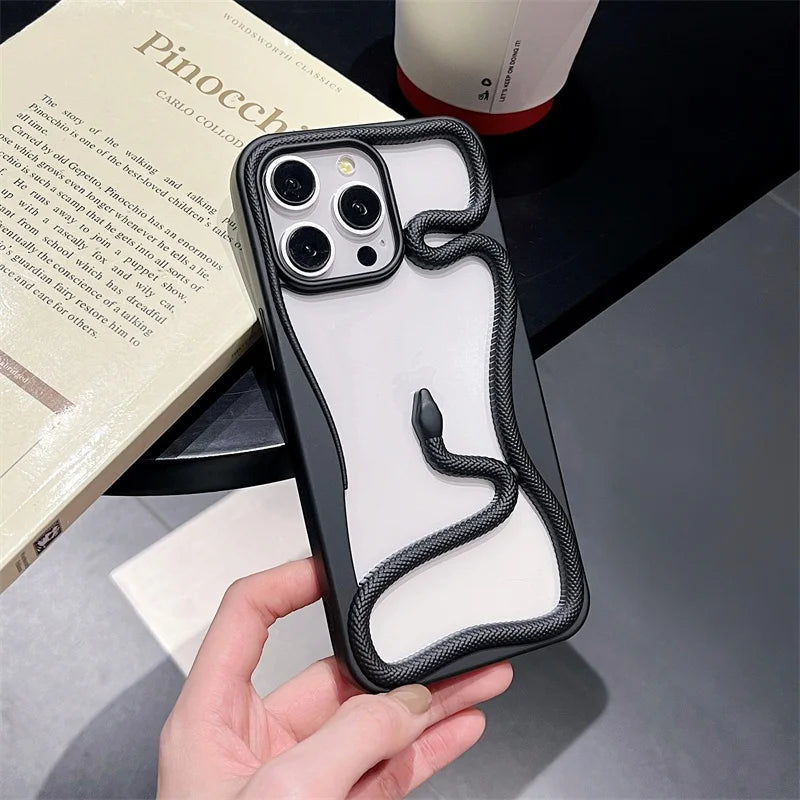 3D Snake Pattern Luxury Plating Phone Case For iPhone 16 15 14 Plus 13 12 11 Pro Max Hollow Out Shockproof Proteciton Soft Cover