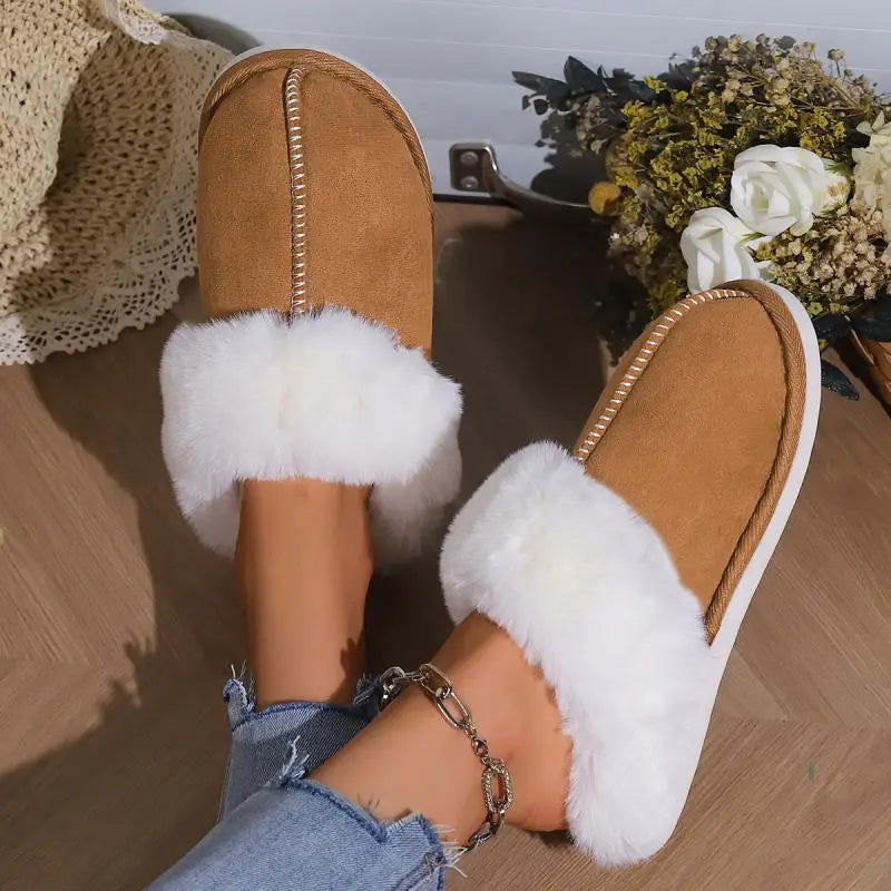 2023 Winter Warm Fur Indoor Home Slippers Women Fluffy Comfort Soft Bedroom Slippers for Couples Flat Non Slip House Shoes Woman