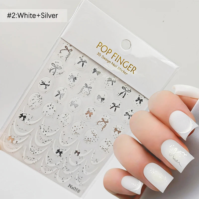 3D White Bowknot Flower Nail Art Sticker Ultra-thin Self-Adhesive Slider Summer Nail Art Decal Decoration DIY Manicure Accesorie