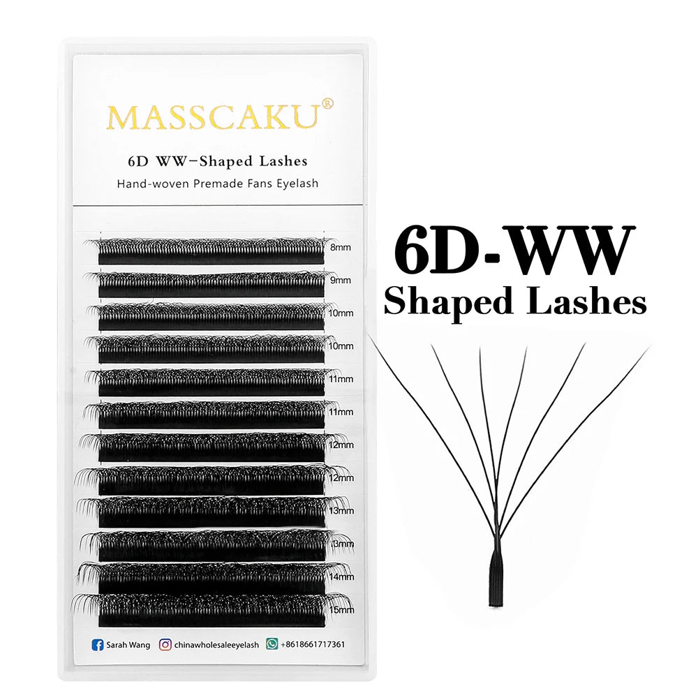 MASSCAKU 12Lines Premium Mink 3D 4D 5D 6D Pre-made False Eyelash W Shape Soft and Natural Individual Lash Extension Supplies