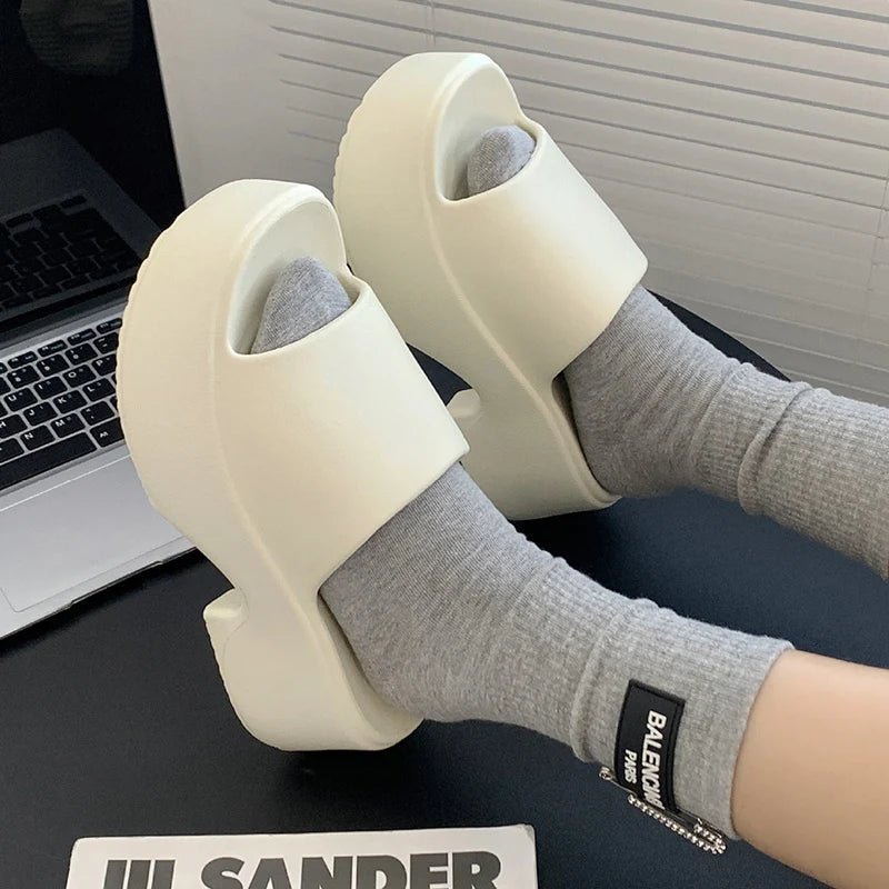 Women's Fashion Thick Sole Eva Slippers 2025 Summer Beach Platform Slides Sandals Woman Indoor Outdoor Chunky Heeled Slippers