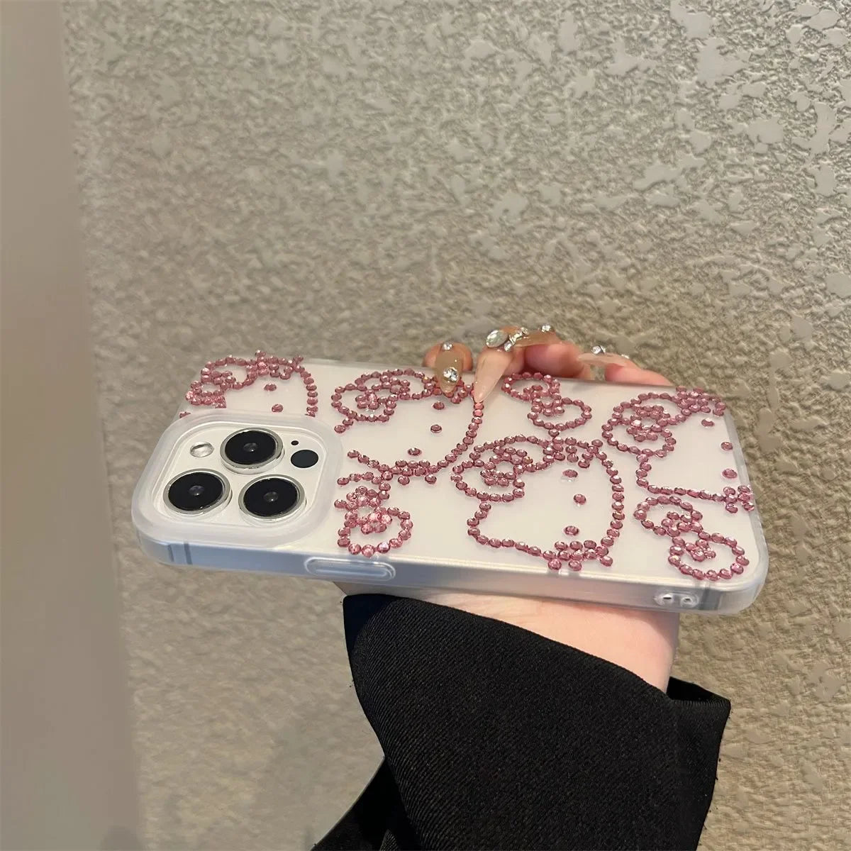 Full Screen Hello Kitty Sticking Diamonds Phone Case For IPhone 16 15 14 12 13 11 Pro Max XR XSMAX 7 8PLUS Y2K Girl Kawaii Cover