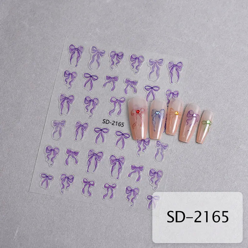 3D White Bowknot Flower Nail Art Sticker Ultra-thin Self-Adhesive Slider Summer Nail Art Decal Decoration DIY Manicure Accesorie