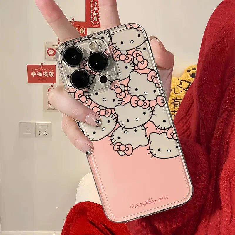 Sanrio Hello Kitty Full Screen KT BOW Pink Lovely Phone Case For iPhone 15 14 12 13 11 Pro Max XR XS MAX 7 8 PLUS MINI Y2K