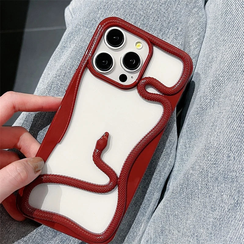 3D Snake Pattern Luxury Plating Phone Case For iPhone 16 15 14 Plus 13 12 11 Pro Max Hollow Out Shockproof Proteciton Soft Cover