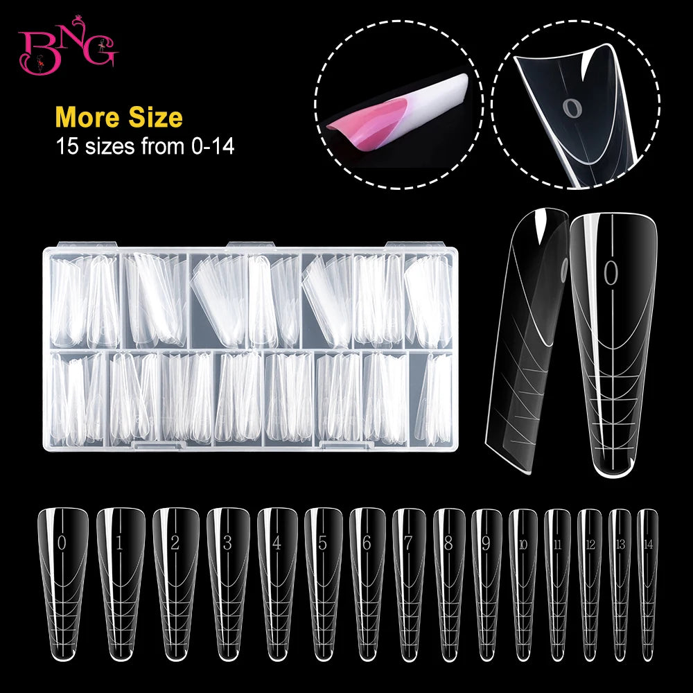 BNG New 150Pcs Extension Gel Dual Forms with Rim Inside Full Cover Gel Nail Mold Kit Almond Nail Form Tips for French Manicure