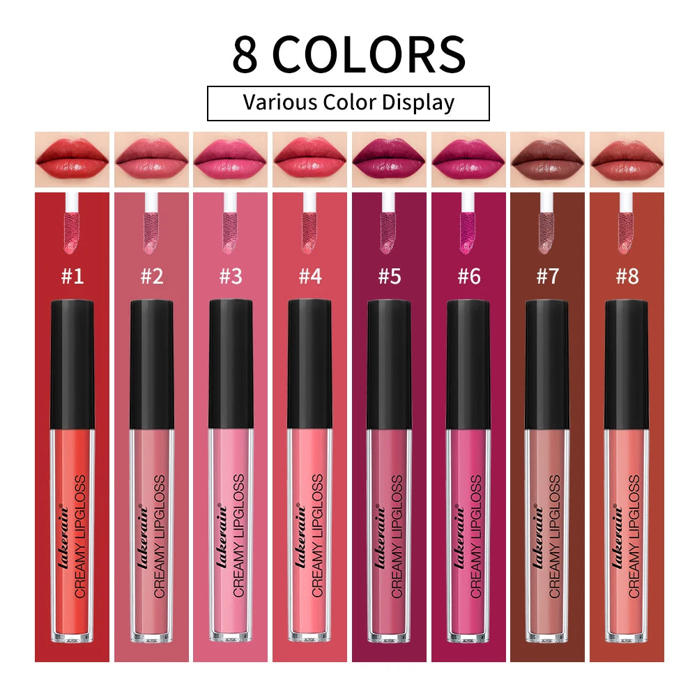 Lip Gloss Semi-Matte 8Colors Long-lasting Velvet Non-drying uitable for all skin moisturizing lipgloss plump lip brown Cosmetics