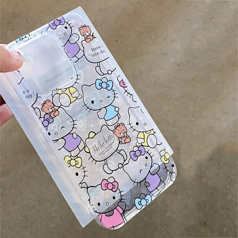 Sanrio Hello Kitty Stand Blue Bow Phone Case For iPhone 15 14 12 13 11 Pro Max XR XS MAX 7 8 PLUS MINI Y2K Cartoon Girl Cover