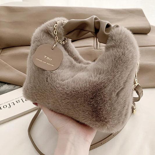 2024 New Woman Soft Plush Shoulder Bag Handbag Daily Autumn Winter Korean Version Fashion Simple Crossbody Bag For Traveling