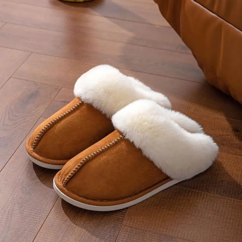 2023 Winter Warm Fur Indoor Home Slippers Women Fluffy Comfort Soft Bedroom Slippers for Couples Flat Non Slip House Shoes Woman