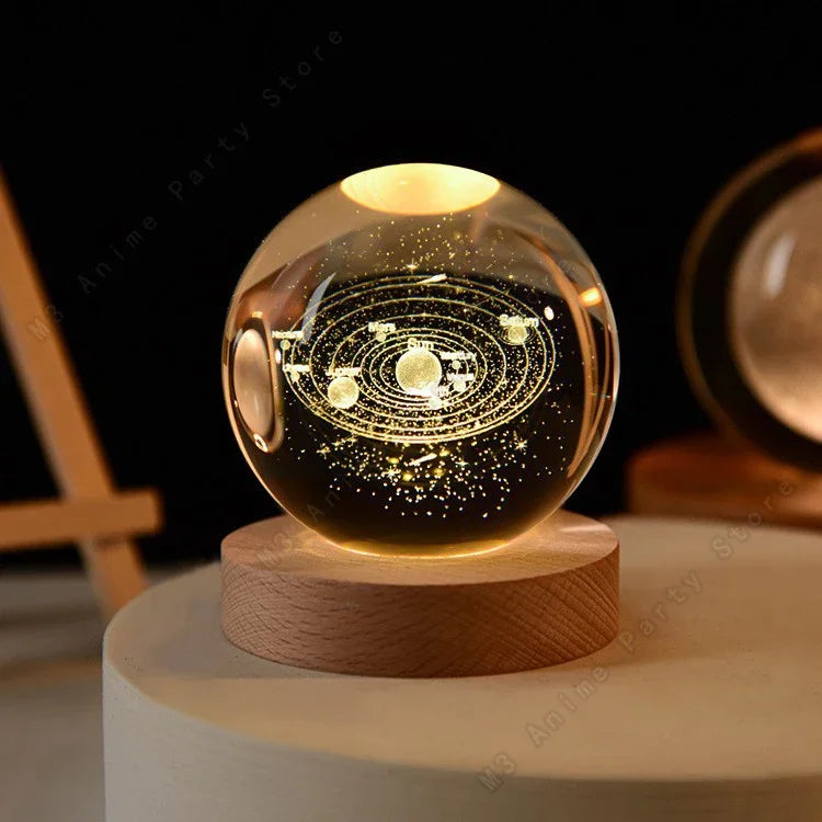 Unique 3D Crystal Ball Night Light Led Lamp Bedside Table Galaxy Lamp Glowing Saturn Planets Moon Children Birthday Gift Toy 5cm