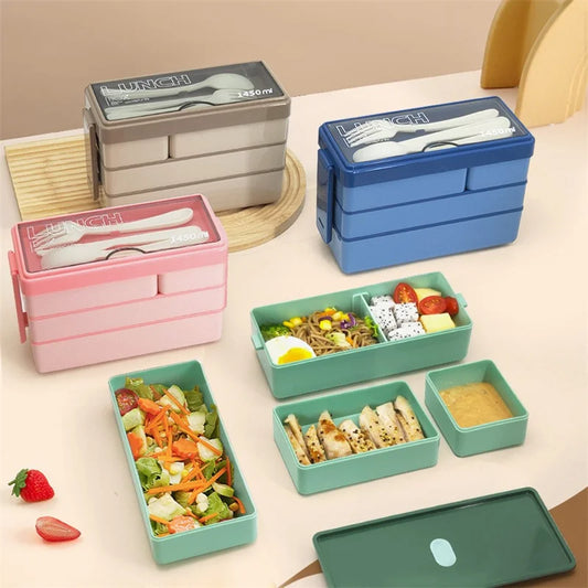 3 Layers Lunch Box Stackable Bento Boxes For Adults Office Students Lunch Box With Fork Spoon Microwave Food Storage Container