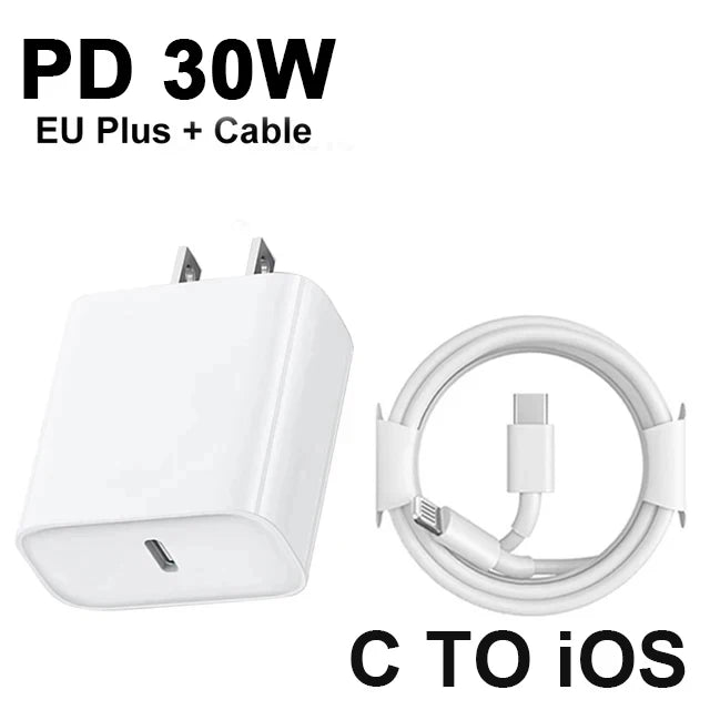 Original 30W Fast Charger For APPLE iPhone 15 14 13 12 11 Pro Max USB-C Quick Charging X XS XR 7 8 Plus Cable Phone Accessories