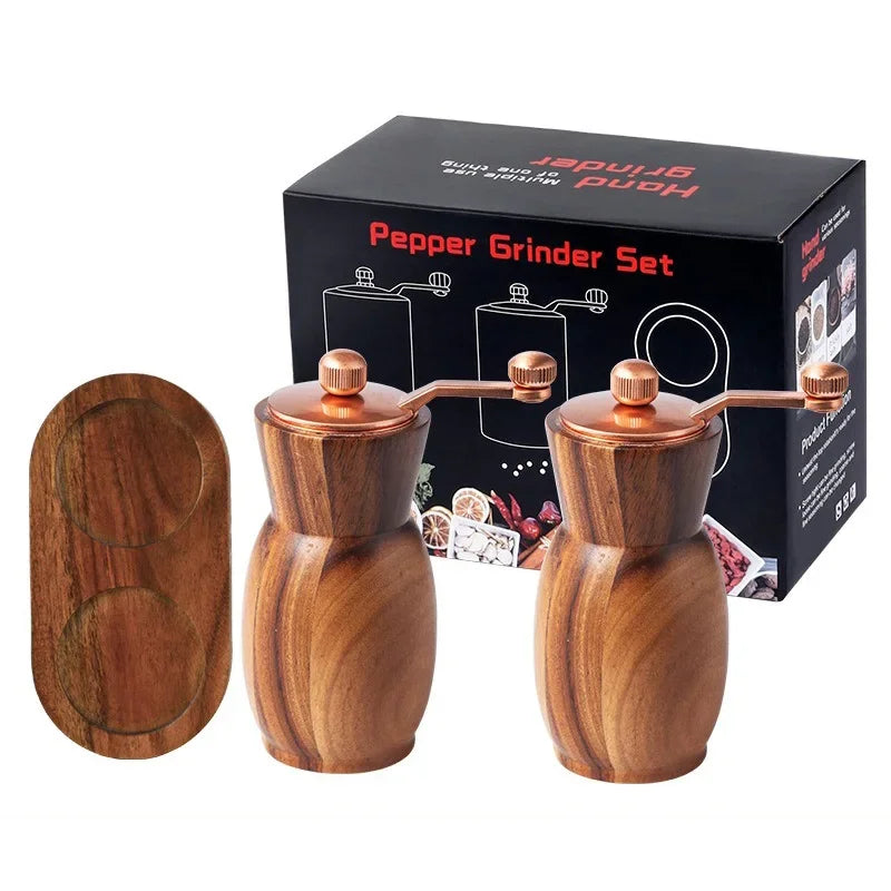 Wood Pepper Grinder Manual Vase shape Black Pepper Grinder with Base Adjustable Ceramic Core Salt Shaker Grinding BBQ Tools