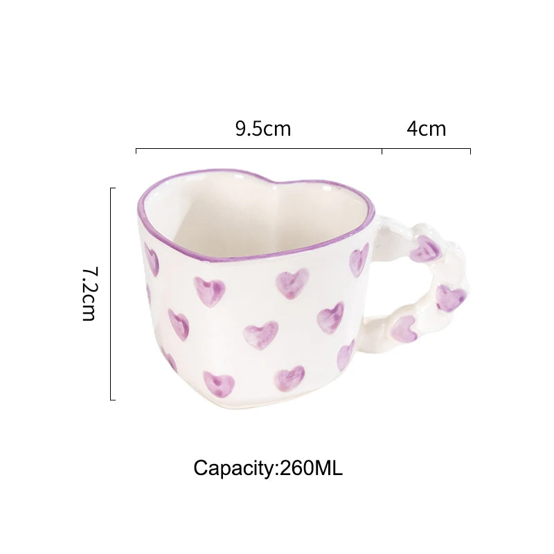 Novelty Hand Painted Love Ceramics Mug Heart Shape Coffee cup with Saucer Romantic Gifts Afternoon tea Cup Breakfast milk cups