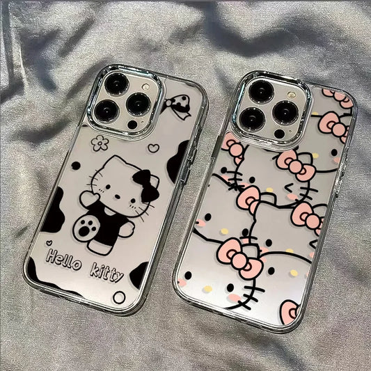 Full Screen Hello Kitty Bow Love Phone Case For iPhone 16 15 14 12 13 11 Pro Max XR XS MAX 7 8 PLUS Y2K Girl Cute Kawaii Cover