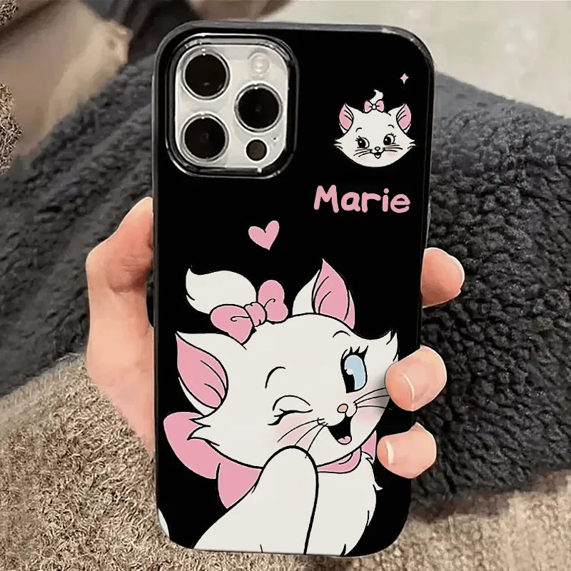 Blink Cute Disney Marie Cat Bow Strap Phone Case For iPhone 16 15 14 12 13 11 Pro Max XR XS MAX 7 8 PLUS MINI Y2K Cool Cover