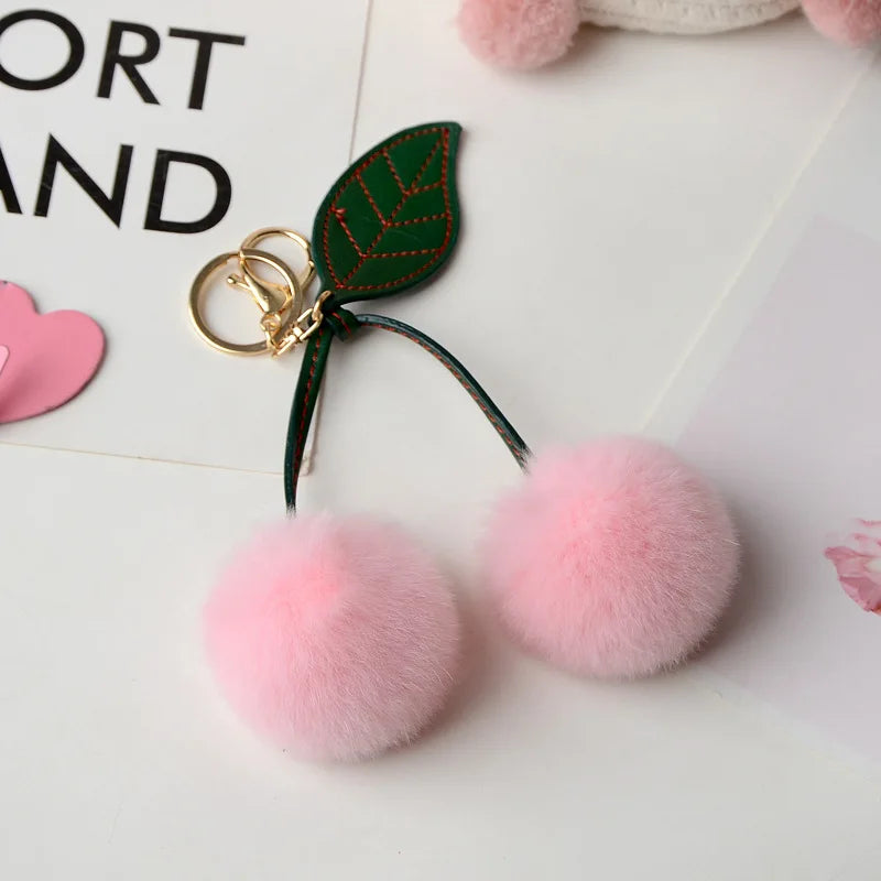 New Otter Rabbit Hair Cherry Multi-color Car Keychain Pendant Cute Pompom Doll Doll Bag Bag Hanging Key Chains for Women Gift