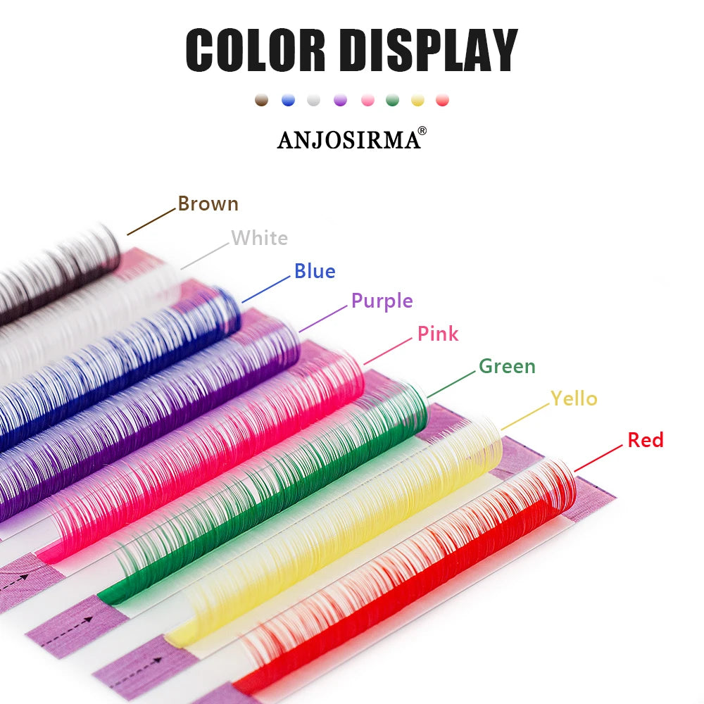 ANJOSIRMA Mix Color eyelashes Make up High Quality Soft Natural Synthetic Mink Rainbow Eyelash Extension Supplies 8 Colors Mix